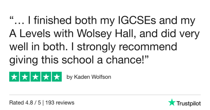 A review left by a Wolsey Hall student on Trustpilot